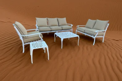Aluminium Morris 5 piece Lounge set White with Beige cushions - Lifestyle 2