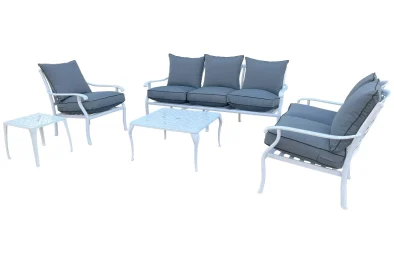 Aluminium Morris 5 piece Lounge set White with Charcoal cushions