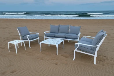 Aluminium Morris 5 piece Lounge set White with Charcoal cushions - Lifestyle