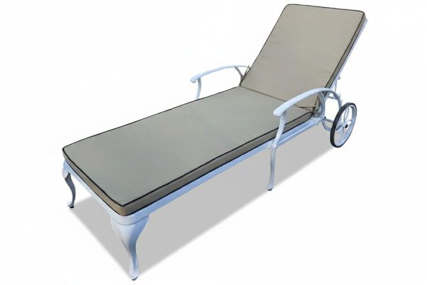 Aluminium White Sun Lounger with Beige Cushions