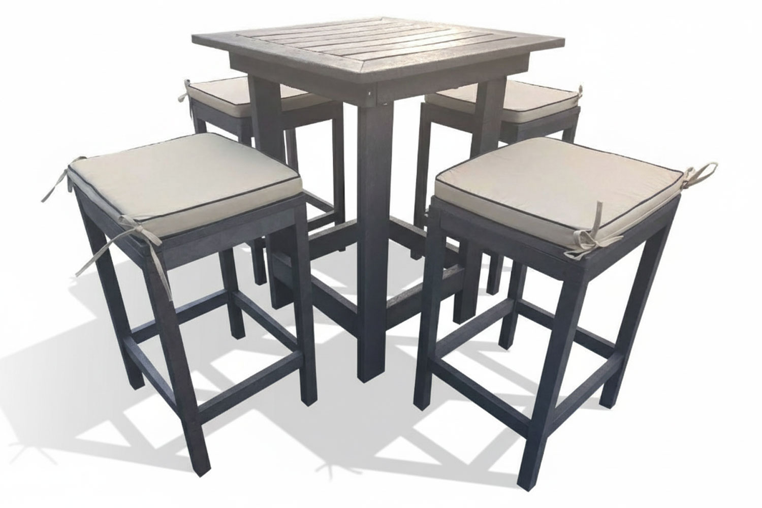 Recycled Plastic 5 Piece Bar Set Special (Bar table & 4 Bar chairs) With Beige Cushions