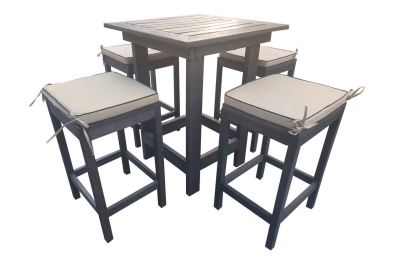 Recycled Plastic 5 Piece Bar Set Special (Bar table & 4 Bar chairs) With Beige Cushions