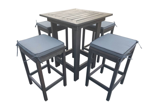 Recycled Plastic 5 Piece Bar Set Special (Bar table & 4 Bar chairs) With Charcoal Cushions