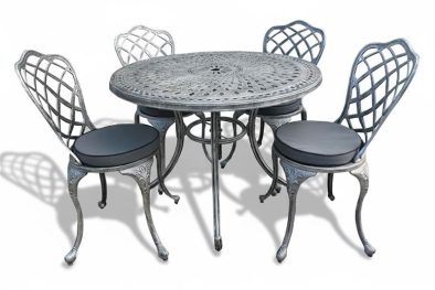Aluminium Coral 4 Seater Dining Silver Set With Charcoal Cushions