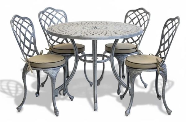 Aluminium Coral 4 Seater Dining Set With Beige Cushions