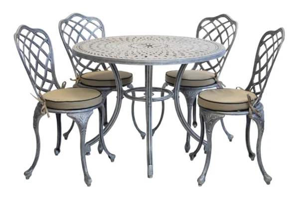 Aluminium Coral 4 Seater Dining Set With Beige Cushions