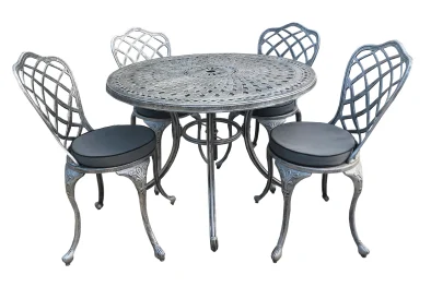 Aluminium Coral 4 Seater Dining Silver Set With Charcoal Cushions