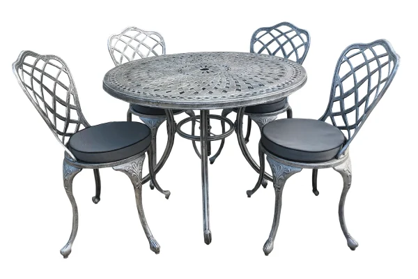 Aluminium Coral 4 Seater Dining Silver Set With Charcoal Cushions