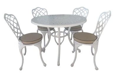 Aluminium Coral 4 Seater Dining White Set With Beige Cushions
