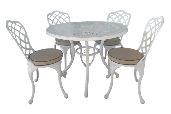 Aluminium Coral 4 Seater Dining White Set With Beige Cushions