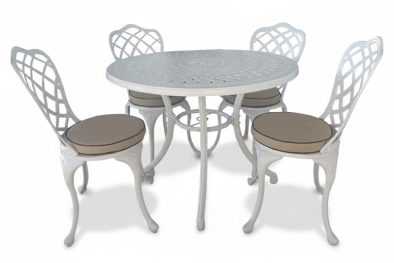 Aluminium Coral 4 Seater Dining White Set With Beige Cushions