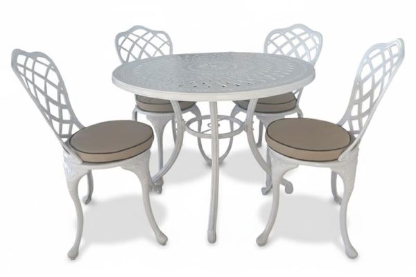 Aluminium Coral 4 Seater Dining White Set With Beige Cushions
