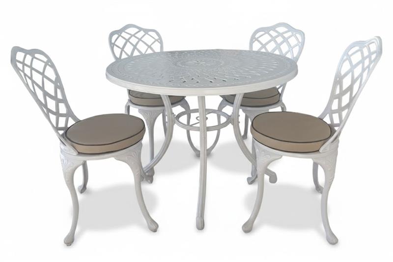 Aluminium Coral 4 Seater Dining White Set With Beige Cushions