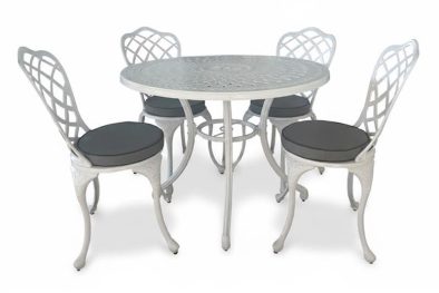 Aluminium Coral 4 Seater Dining White Set With Charcoal Cushions