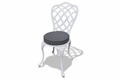 Aluminium White Coral Chair with Charcoal Cushion.