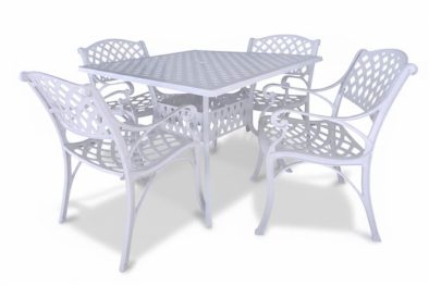 Aluminium Cottage 4 Seater Dining White Set 1000mm Square