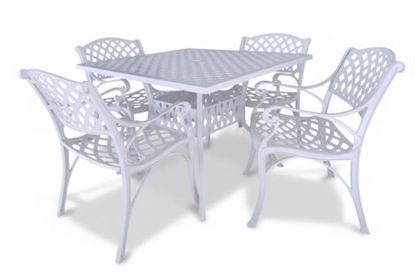 Aluminium Cottage 4 Seater Dining White Set 1000mm Square