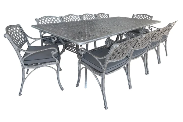 Aluminium Silver Cottage 10 Seater with Charcoal Cushions