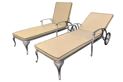 Aluminium Silver Sun Lounger Set with Beige Cushions