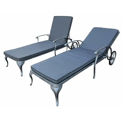 Aluminium Silver Sun Lounger Set with Charcoal Cushions..