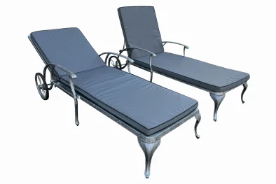 Aluminium Silver Sun Lounger Set with Charcoal Cushions
