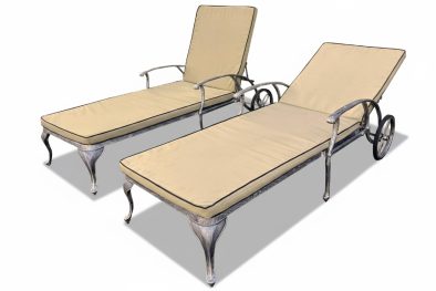 Aluminium Silver Sun Lounger Set with Beige Cushions