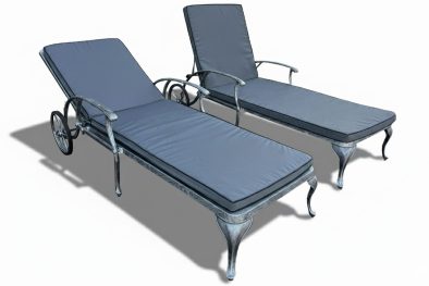 Aluminium Silver Sun Lounger Set with Charcoal Cushions