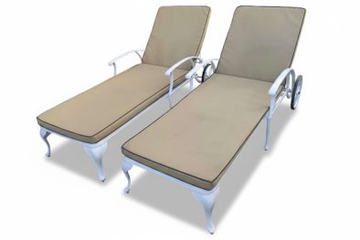 Aluminium White Sun Lounger with Beige Cushions Set