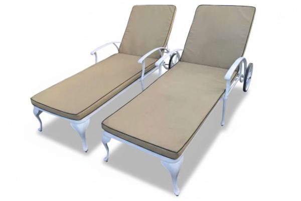 Aluminium White Sun Lounger with Beige Cushions Set