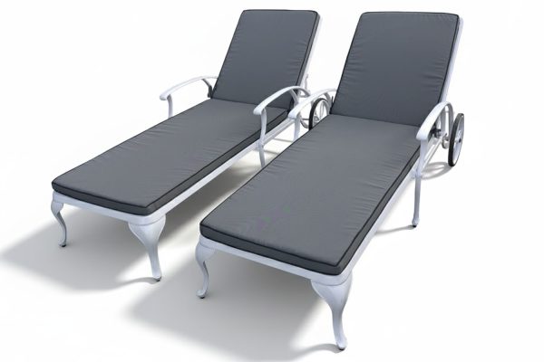 Aluminium White Sun Lounger with Charcoal Cushions Set