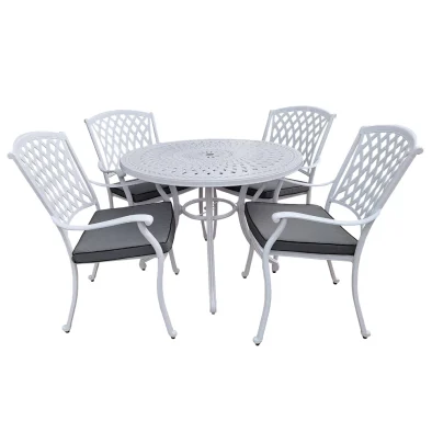 Aluminium Tuscan 4 Seater Dining White Set with Charcoal Cushions..
