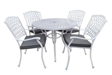Aluminium Tuscan 4 Seater Dining White Set with Charcoal Cushions