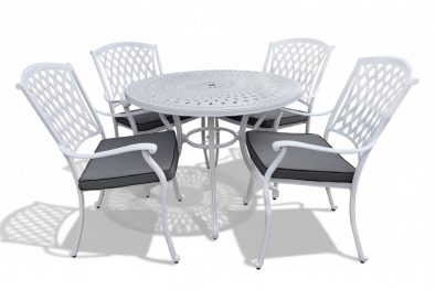 Aluminium Tuscan 4 Seater Dining White Set with Charcoal Cushions