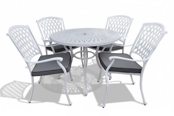 Aluminium Tuscan 4 Seater Dining White Set with Charcoal Cushions