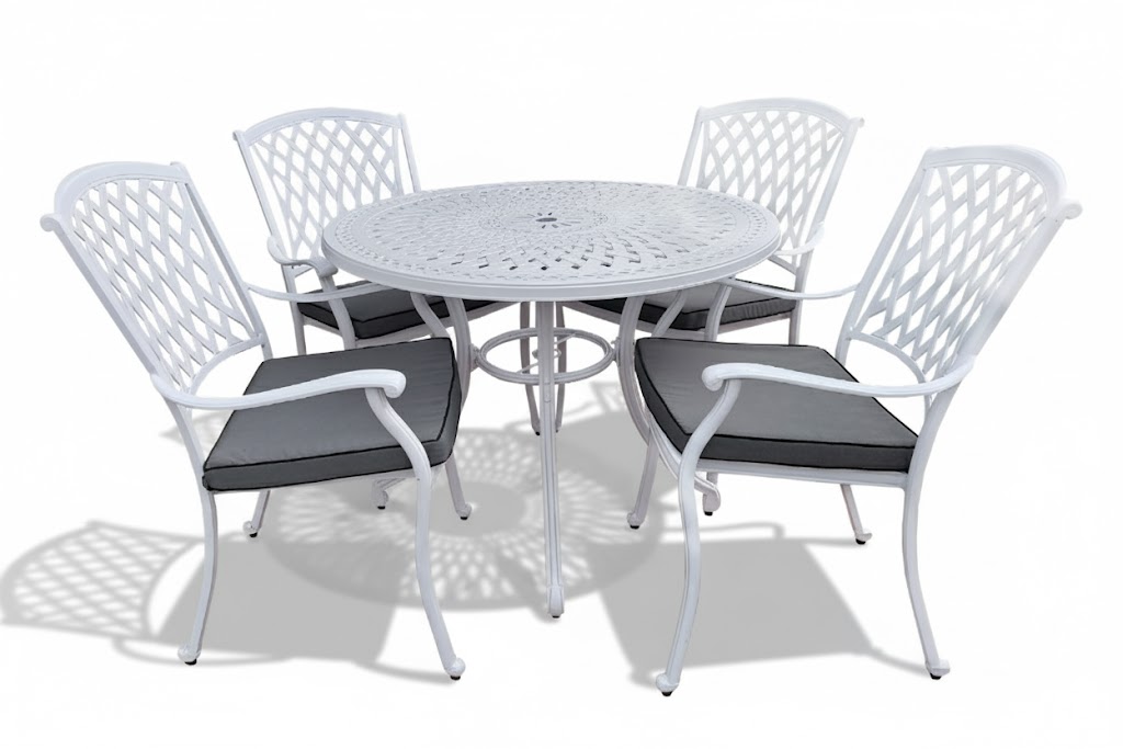 Aluminium Tuscan 4 Seater Dining White Set with Charcoal Cushions