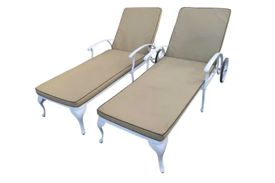Aluminium White Sun Lounger with Beige Cushions Set