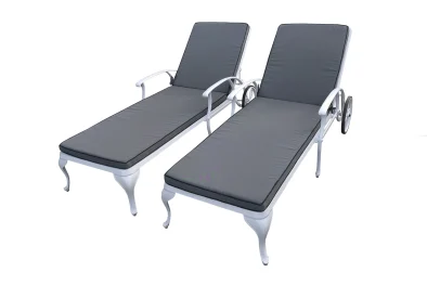Aluminium White Sun Lounger with Charcoal Cushions Set