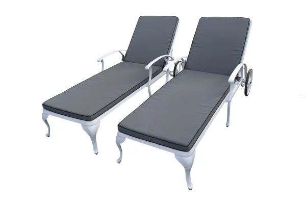 Aluminium White Sun Lounger with Charcoal Cushions Set