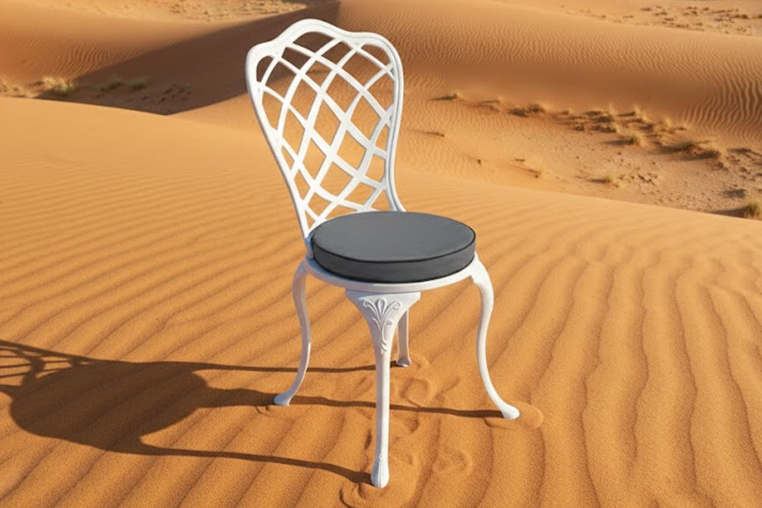 Aluminium White Coral Chair with Charcoal Cushion.