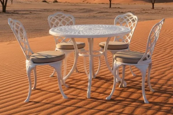 Aluminium Coral 4 Seater Dining White Set With Beige Cushions