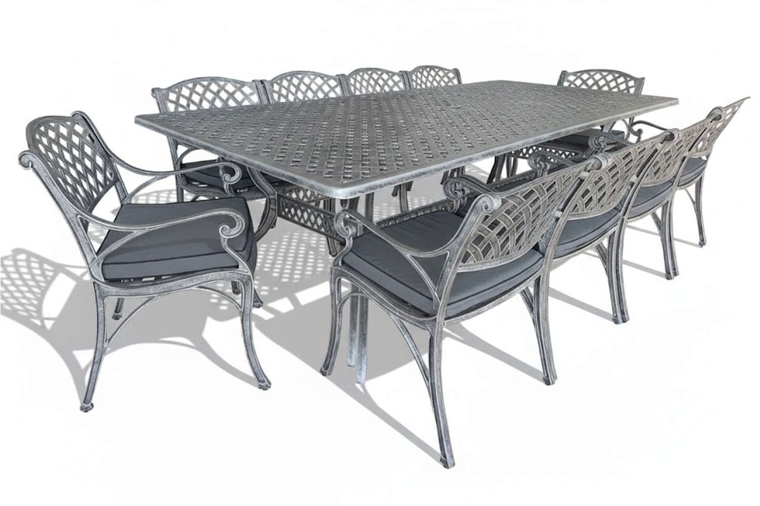 Aluminium Silver Cottage 10 Seater with Charcoal Cushions