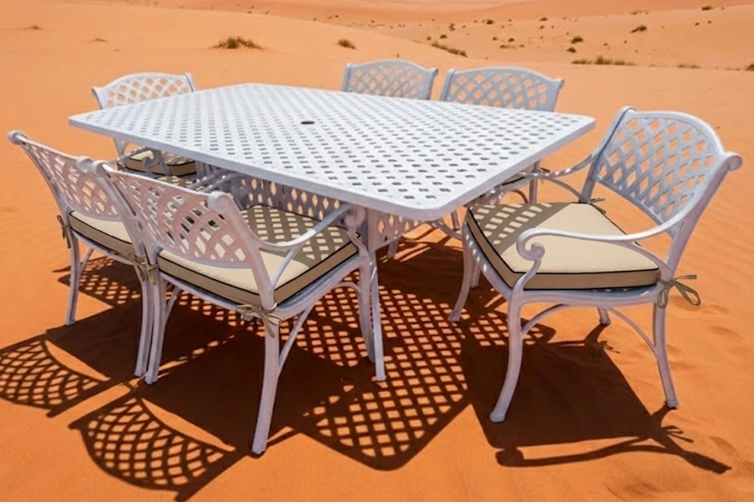 Aluminium White Sun Lounger with Beige Cushions