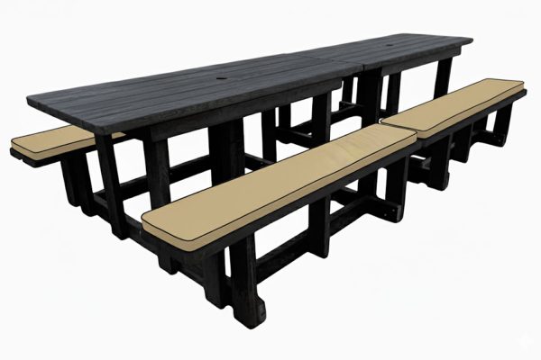 Picnic-table-12-Seater-(Recycled-Plastic)-with-beige-cushions
