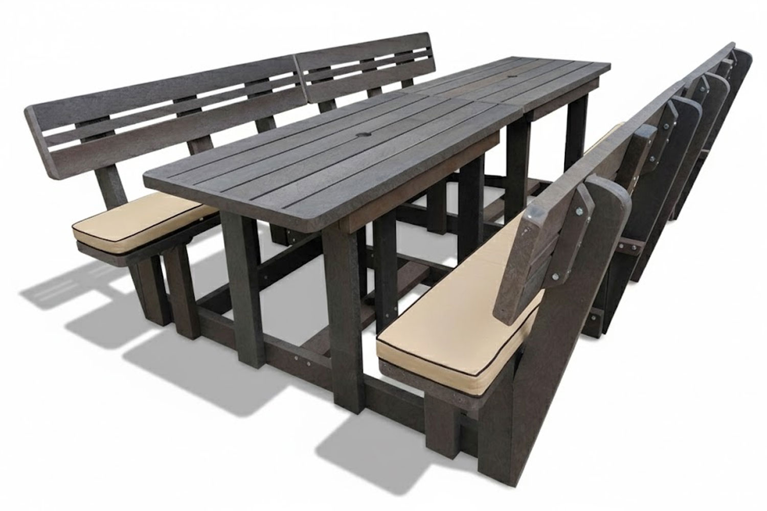 Recycled Plastic 8 Seater With Backs + Beige Cushions