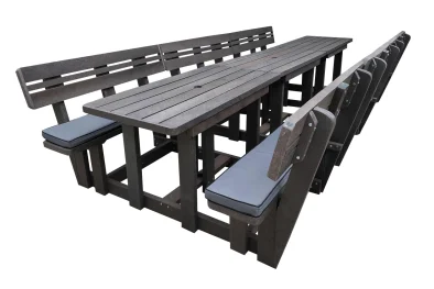 Recycled Plastic 12 Seater With Backs + Charcoal Cushions..