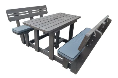 Recycled Plastic 4 Seater With Backs + Charcoal Cushions.