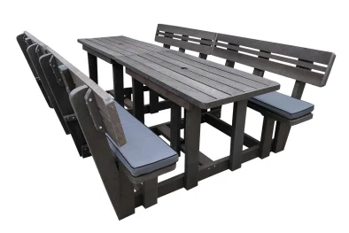 Picnic table 8 seater plus backs (RECYCLED PLASTIC) with charcoal cushions