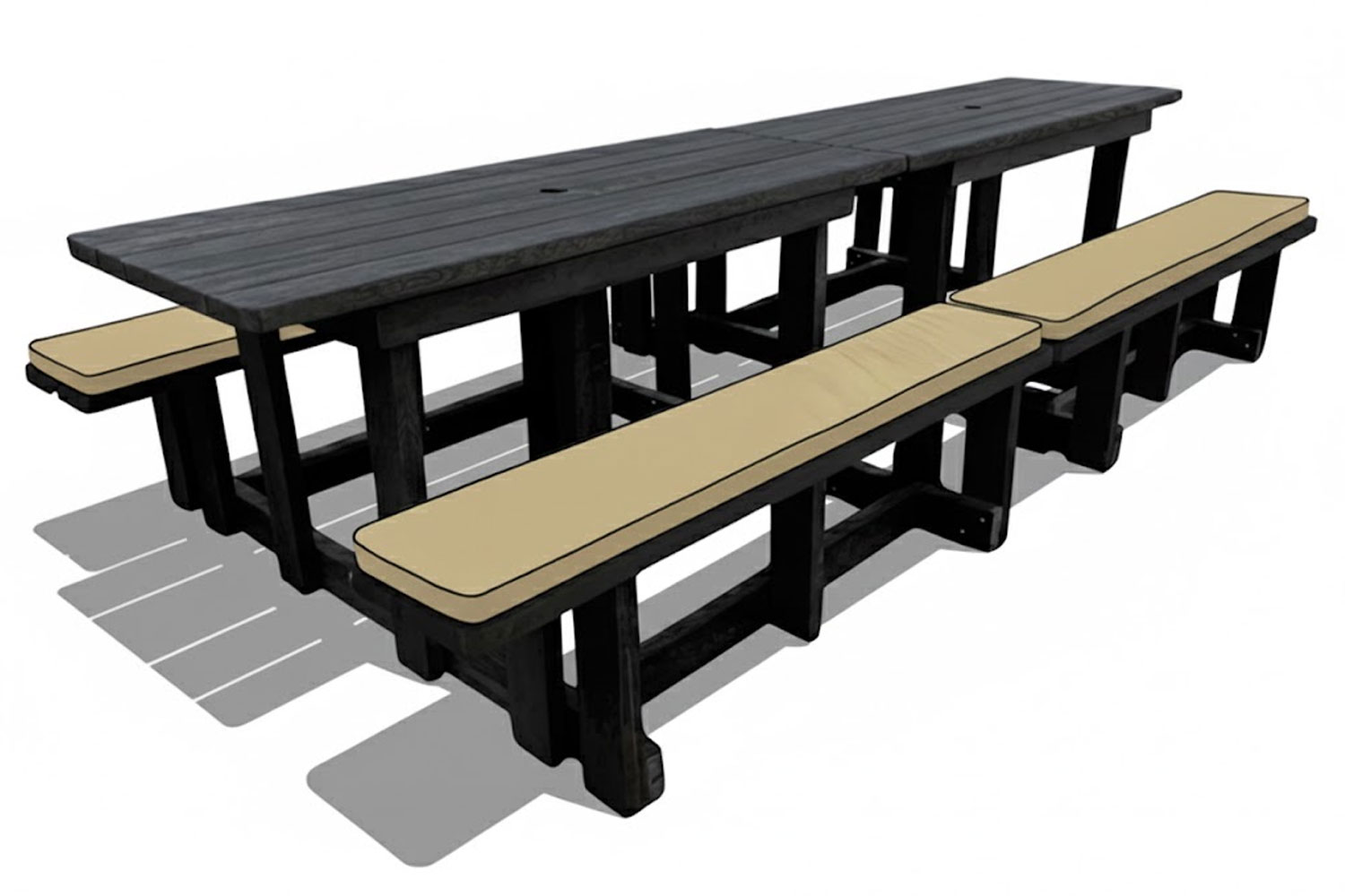 Picnic-table-12-Seater-(Recycled-Plastic)-with-beige-cushions