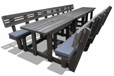 Recycled Plastic 12 Seater With Backs + Charcoal Cushions..
