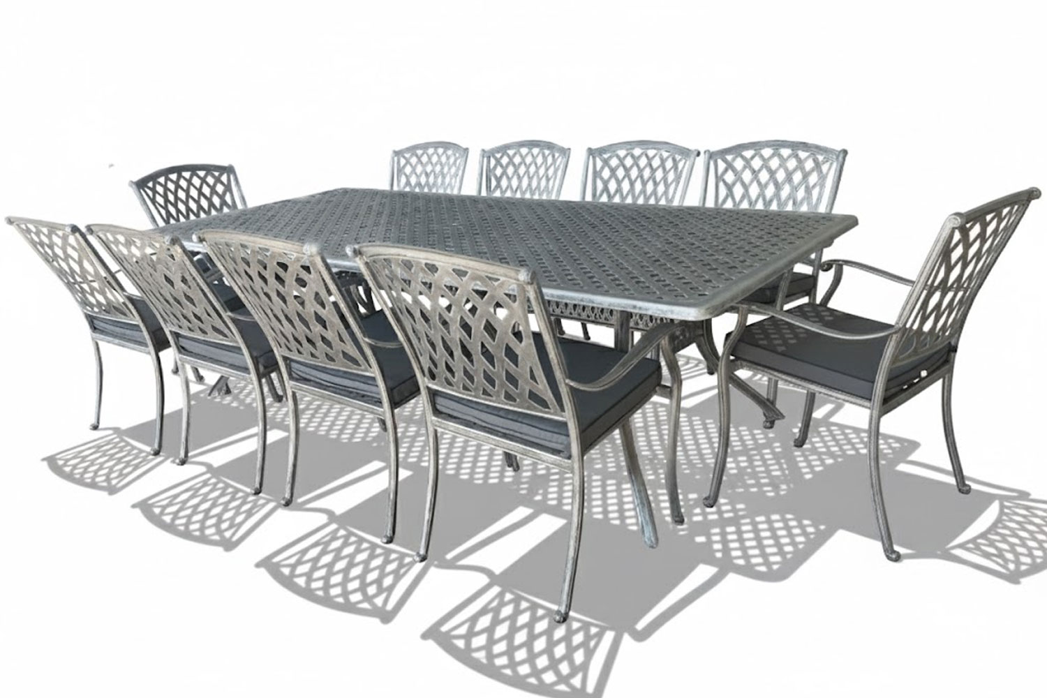 Aluminium Silver Tuscan 10 Seater with Charcoal Cushions